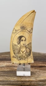 Maria II Queen of Portugal Scrimshaw Whale Tooth