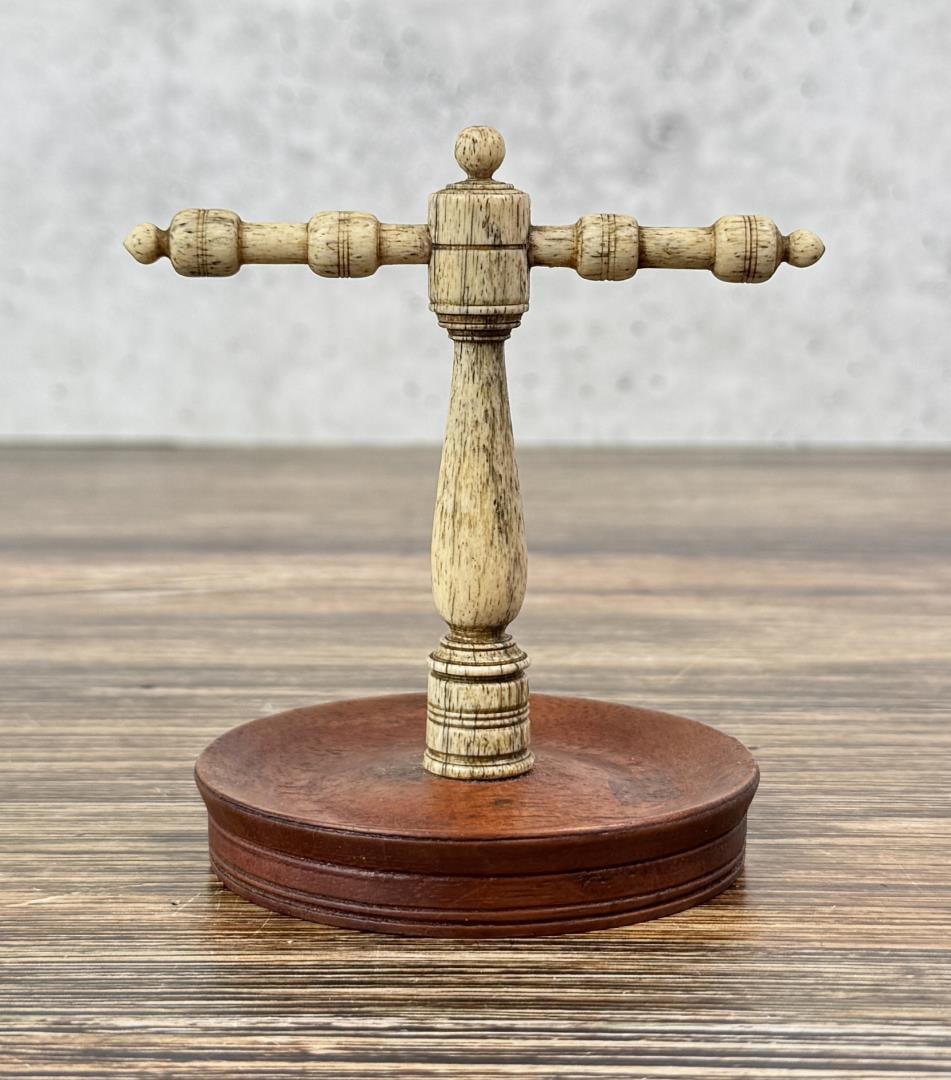 Whaler Made Whale Bone Ring Tree: 3 3/4" tall, 3" diameter.