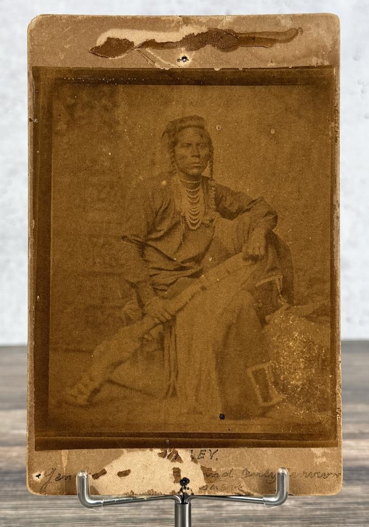 O.S. Goff Curley Custer Scout Indian Photo: 4 1/4" by 6 1/2" Ashishishe (c.?1856 ? 1923), known as Curly (or Curley) and Bull Half White, was a Crow scout in the United States Army during the Sioux Wars, best known for having been the last memb