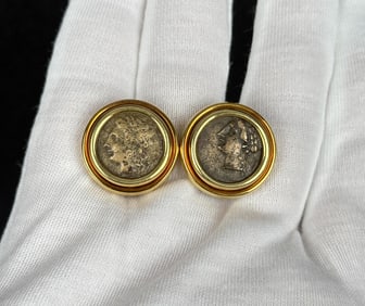 18k Gold Bvlgari Ancient Roman Coin Earrings