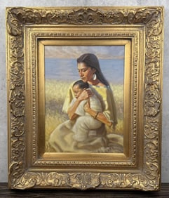 Tom Saubert Montana Indian Oil on Board Painting