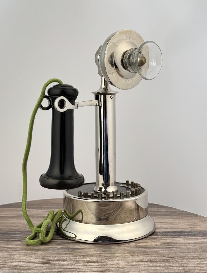 Jaynes Electrical Candlestick Phone: The Dictaphone Patent 1913 mouthpiece. Exceptionally scarce.