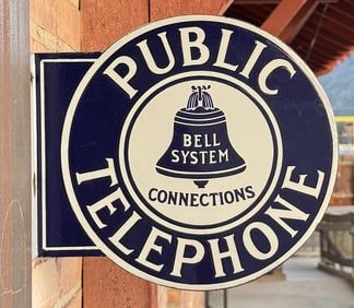 Porcelain Bell System Public Telephone Flange Sign