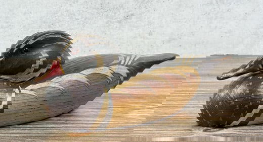 Snuggle Head Carved Wood Duck Drake Decoy