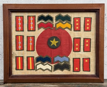 Display Of WW2 Japanese Collar Tabs On Flag