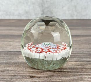 Faceted Art Glass Murano Millefiori Paperweight