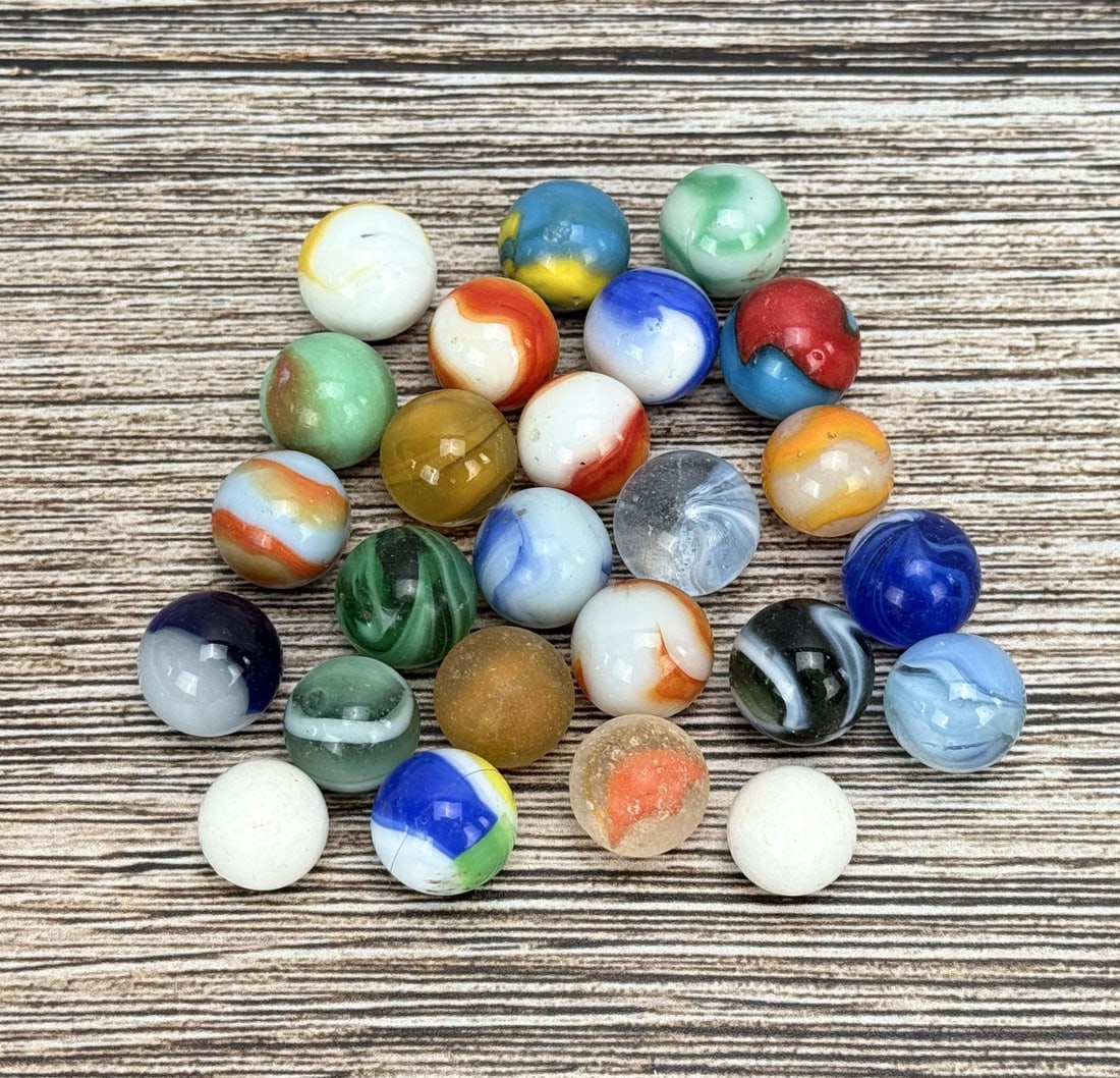 Collection of Vintage Marbles: Largest is 5/8" in diameter