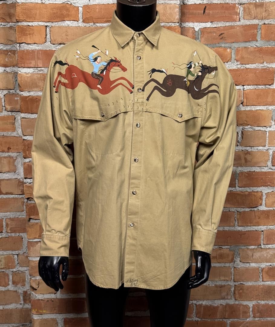 Hand Painted Vintage Australian Outback Shirt: USA Made. Size Large. Hand Painted by C. Halberg in 1992.