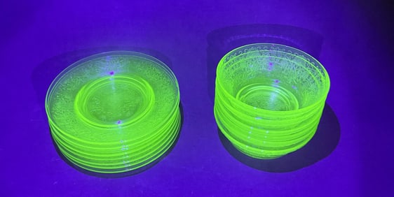 Uranium Glass Hazel Atlas Poppy Bowls and Plates