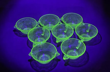 Uranium Glass Hazel Atlas Poppy Soup Bowls