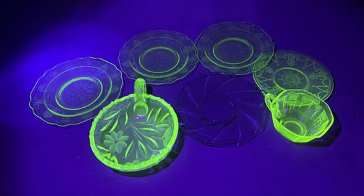 Group of Mixed Uranium Glass Dishware