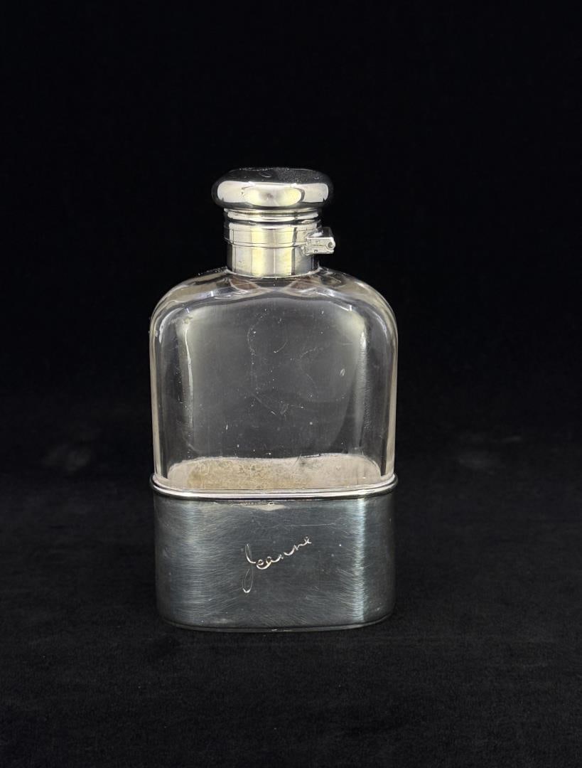 Sterling Silver Mounted Hip Whiskey Flask (1 of 9)