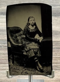 Named Young Lady In Mourning Dress Tintype Photo