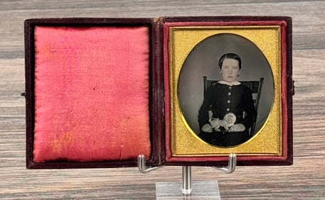 Boy With Pottery Lion Daguerreotype Photo