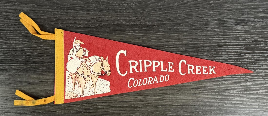 Cripple Creek Colorado Souvenir Pennant: 17 3/4" by 6 3/4".
