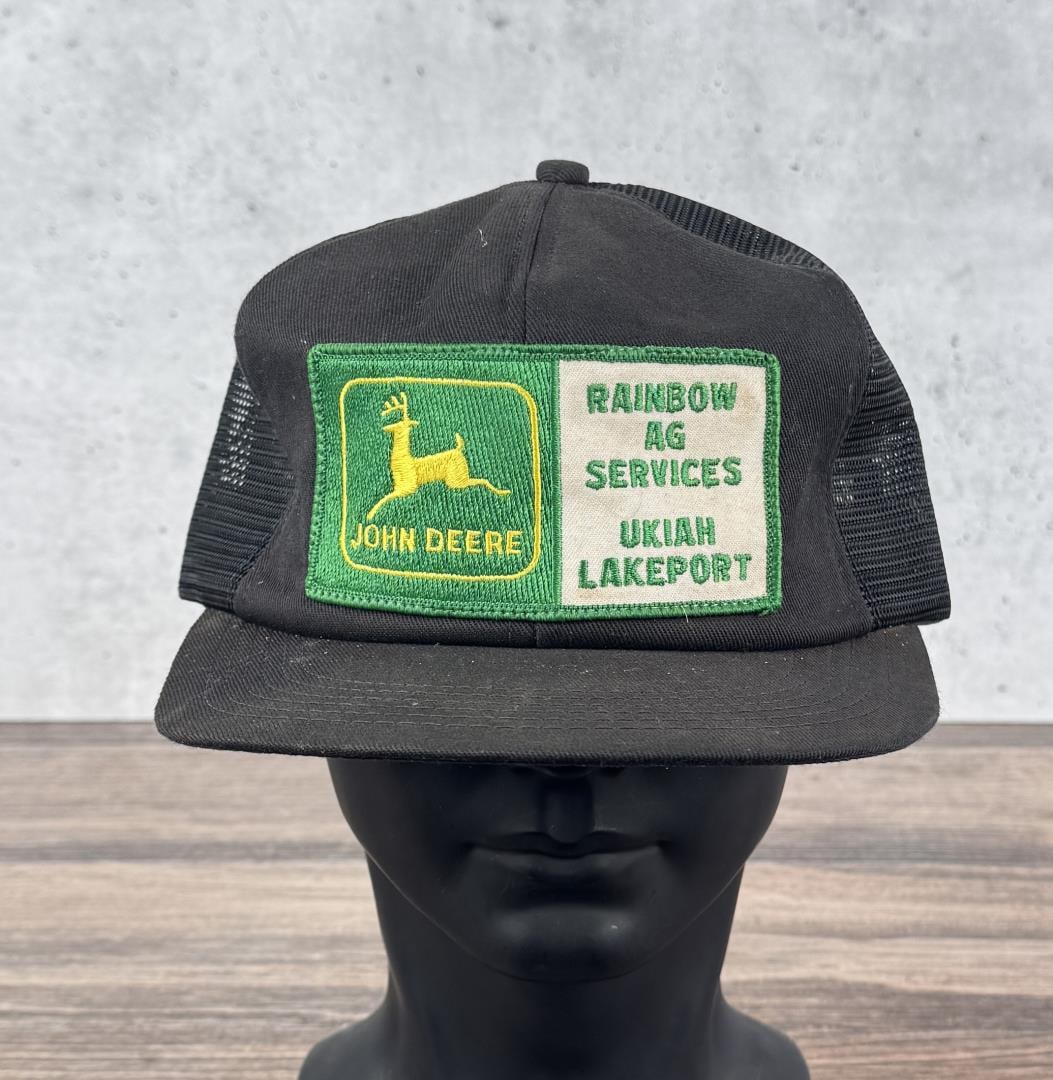 Vintage K Products John Deere Patch Trucker Hat: Ukiah California. Adjustable. Foam on inside is beginning to crumble away.