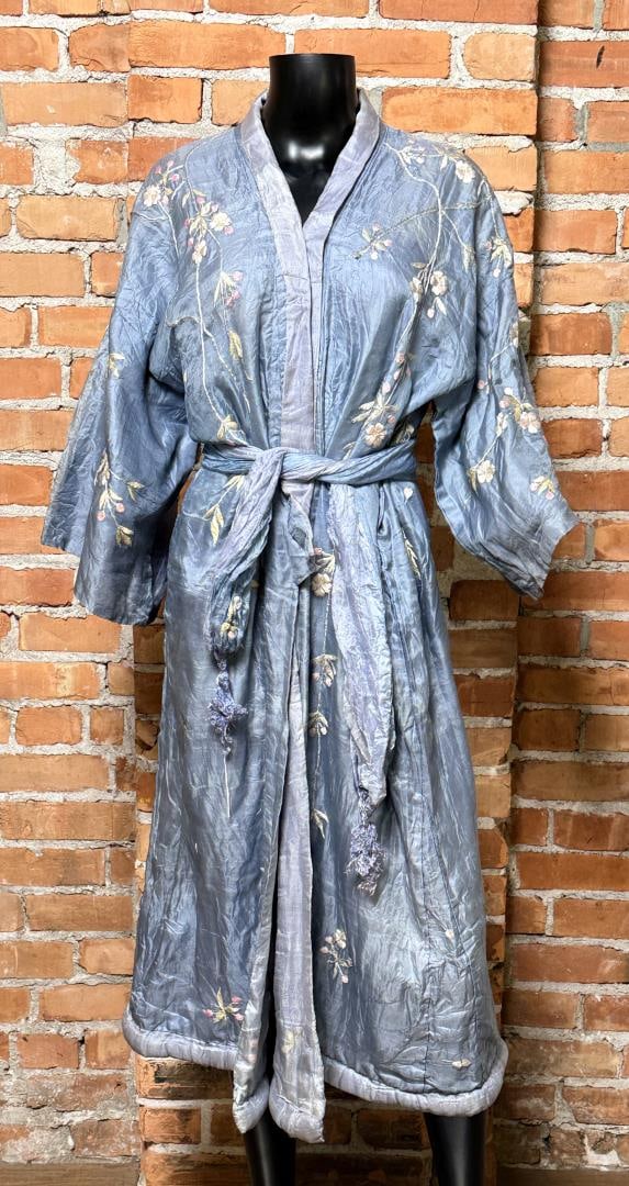 Antique Chinese Silk Smoking Jacket Robe: 26" across the chest by 47" long.