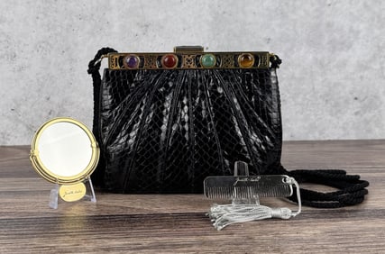Judith Leiber Blue Lizard Gemstone Handbag Purse