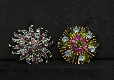 Pair of Costume Jewelry Rhinestone Broochs