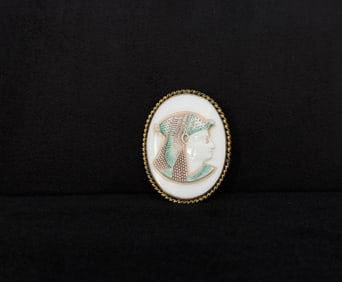 Egyptian Revival Nefertiti Molded Glass Brooch