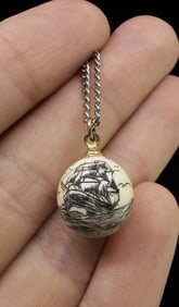 Scrimshaw Walrus Ivory Ship Necklace