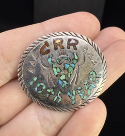 Charlie Russell Riders Zuni Inlaid Sterling Pin