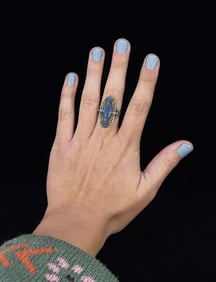 Sterling Silver Marcasite Blue Chalcedony Ring