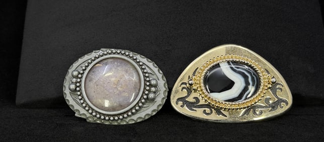 Pair Of Cabochon Cowboy Belt Buckles