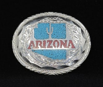 Navajo Chip Inlaid Arizona Belt Buckle