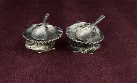 Pair Of Metzke Pewter Salt Dishes & Spoons