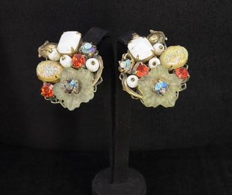 Costume Jewelry Rhinestone Flower Clip On Earrings