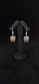 Sterling Silver Owl Dangle Earrings