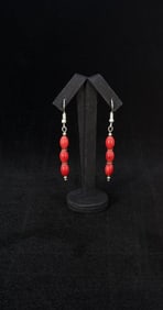 Navajo Sterling Coral Bead Earrings