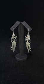Sterling Silver Bowtie Cat Dangle Earrings