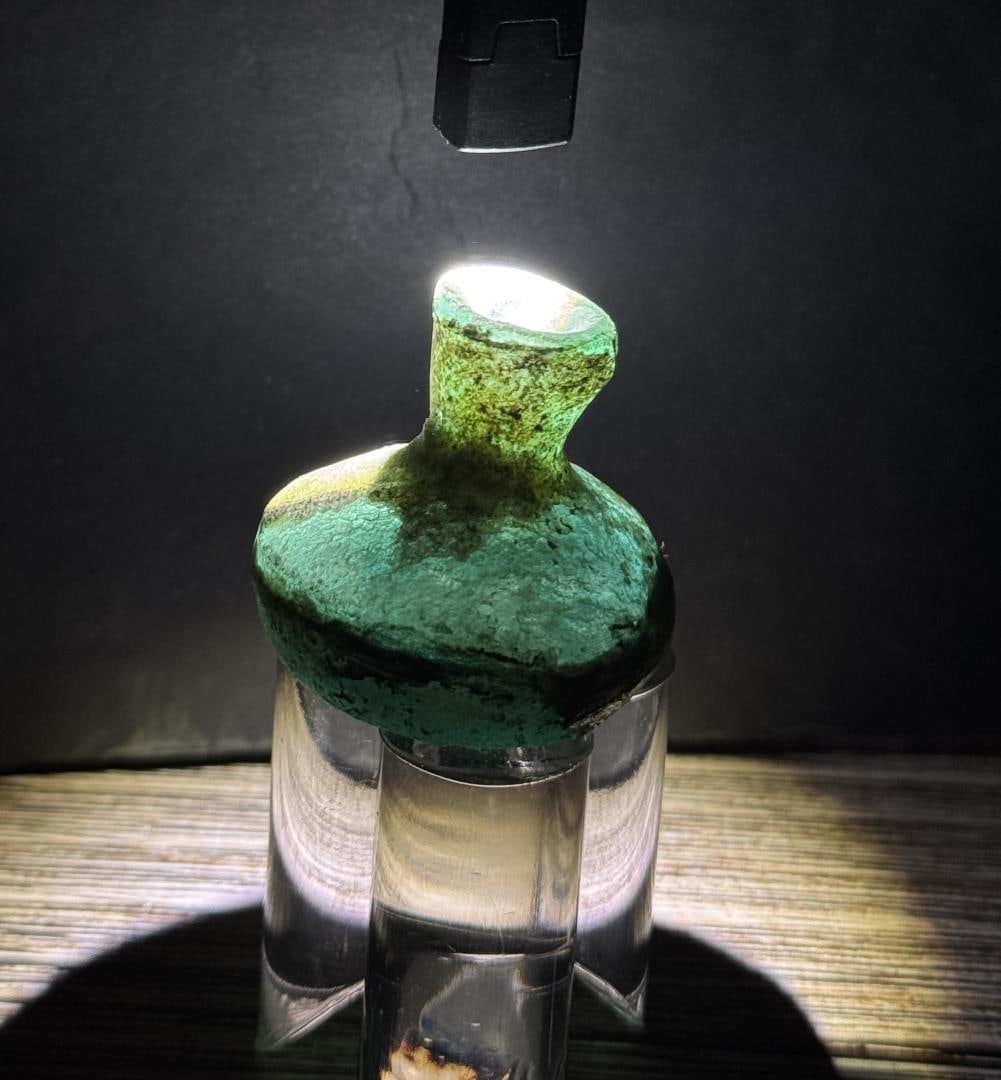 Time of Christ Ancient Roman Aqua Bottle: 1 3/8" tall by 1 1/2" in diameter. 38.18 grams