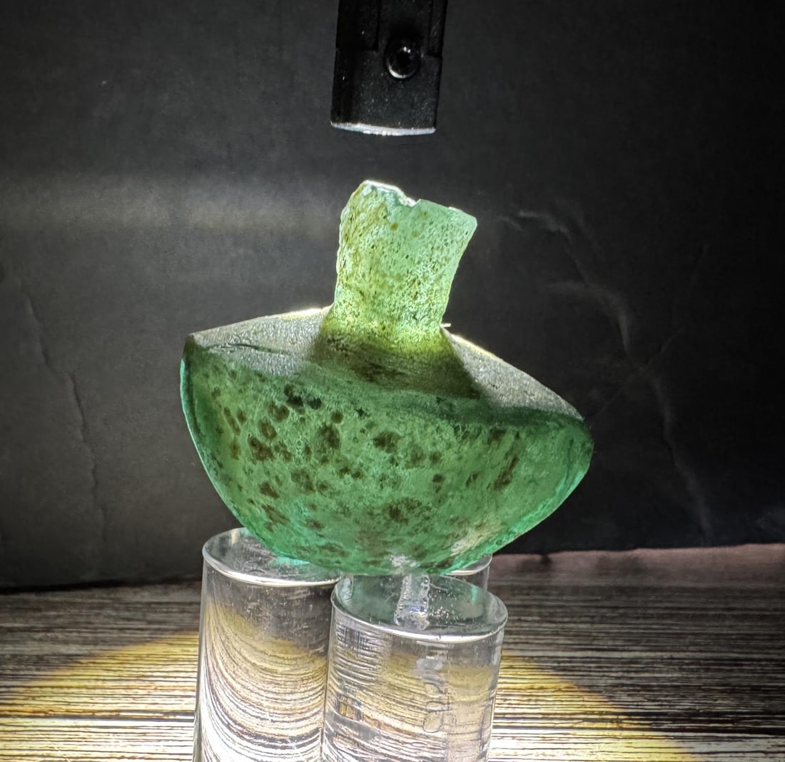 Time of Christ Ancient Roman Green Bottle: 1 5/8" in diameter, 1 1/2" tall. 30.23 grams.