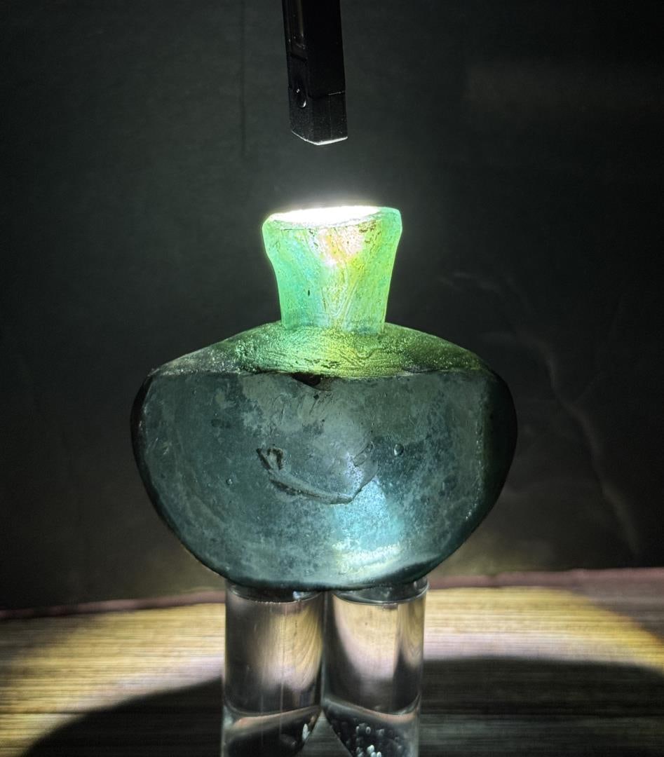 Time of Christ Ancient Roman Blue Bottle: 2 3/4" tall by 2 1/2" in diameter. 89.16 grams.