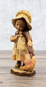Anri Sarah Kay Feeding Chickens Carved Figure