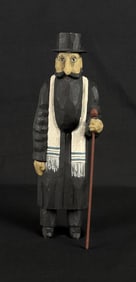 Larry Koosed Folk Art Carved Wood Rabbi