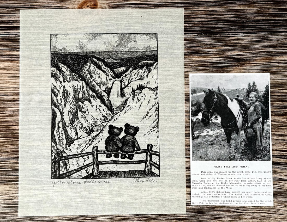 Olive Fell Yellowstone Falls & Us Signed Woodblock (1 of 3)