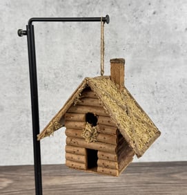Folk Art Willow Twig Log Cabin Birdhouse