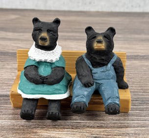 Black Bears on Bench Carving