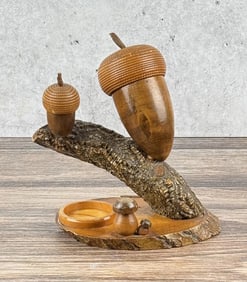 Folk Art Carved Wood Acorn Smoke Stand
