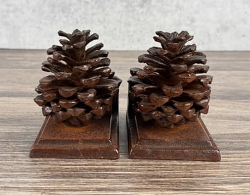 Cast Iron Pinecone Bookends