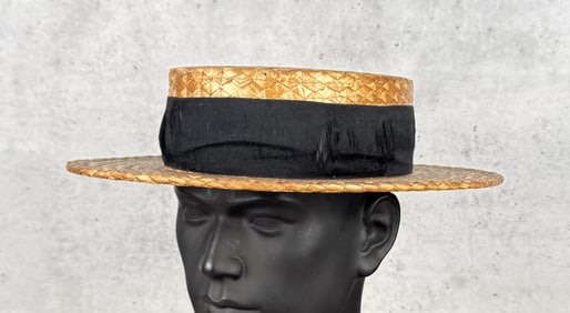 Antique Straw Boater Hat