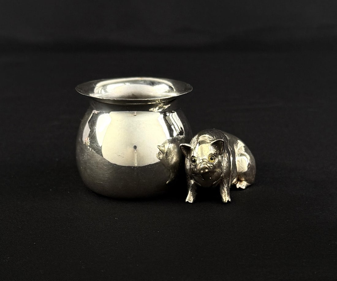 Acme Pig Silverplate Toothpick Holder: 3" by 2 1/4" by 1 3/4"