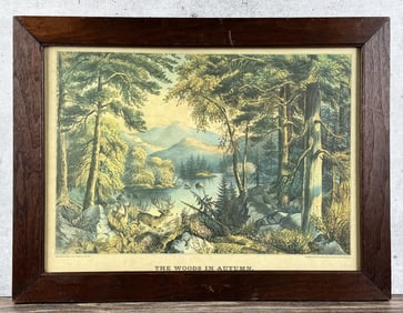 Currier & Ives The Woods in Autumn Lithograph
