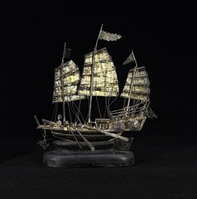 Chinese Export Sterling Silver Junk Boat