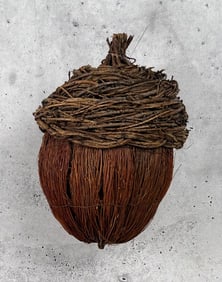Large Folk Art Woven Willow Branch Acorn