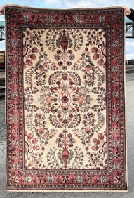 Ivory Floral Sarouk Persian Wool Oriental Rug